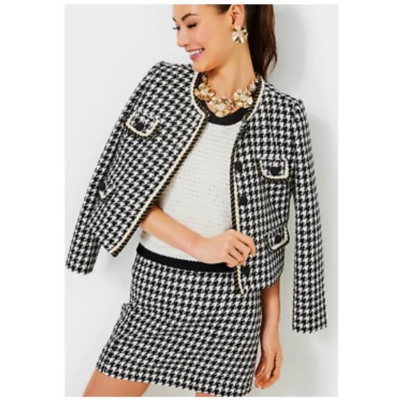 NWT Lilly Pulitzer Kels Mini Skirt Noir Houndstooth Sequin Boucle Size 8 $138 - Picture 4 of 10